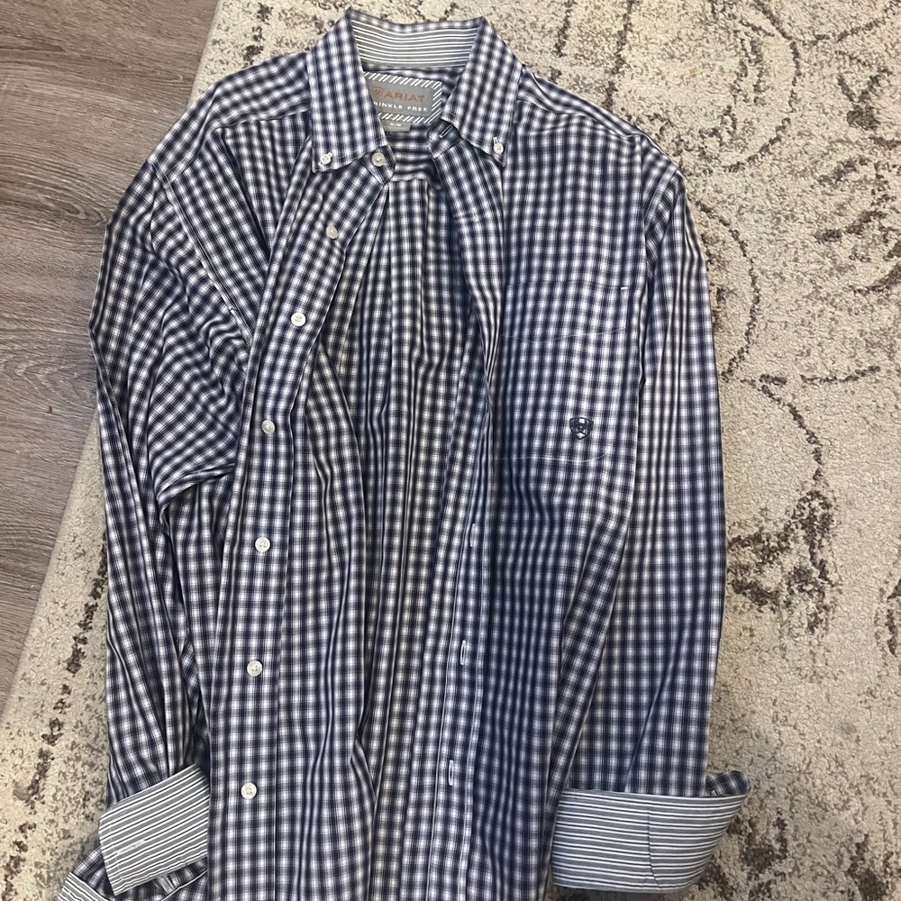 Ariat Navy and White Gingham Button Down Shirt